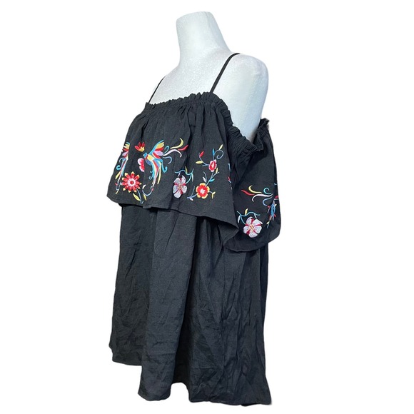 Savanna Jane Off‎ the Shoulder Blouse Plus Sz 3x Black Embroidered Floral Boho - Picture 4 of 14